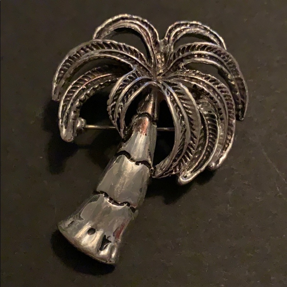 Silver tone Palm Tree Brooch